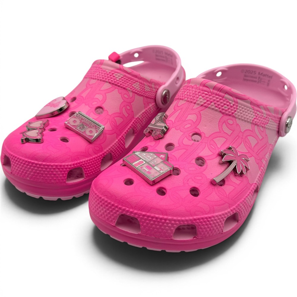 Crocs Barbie Classic Clog Unisex M7 W9 Pink 211405-90H Jibbitz Charms **NEW**